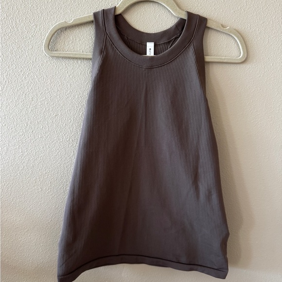 NWOT Athleta Renew Seamless Ribbed Racerback Tank High Neck Large Taupe - Picture 4 of 9
